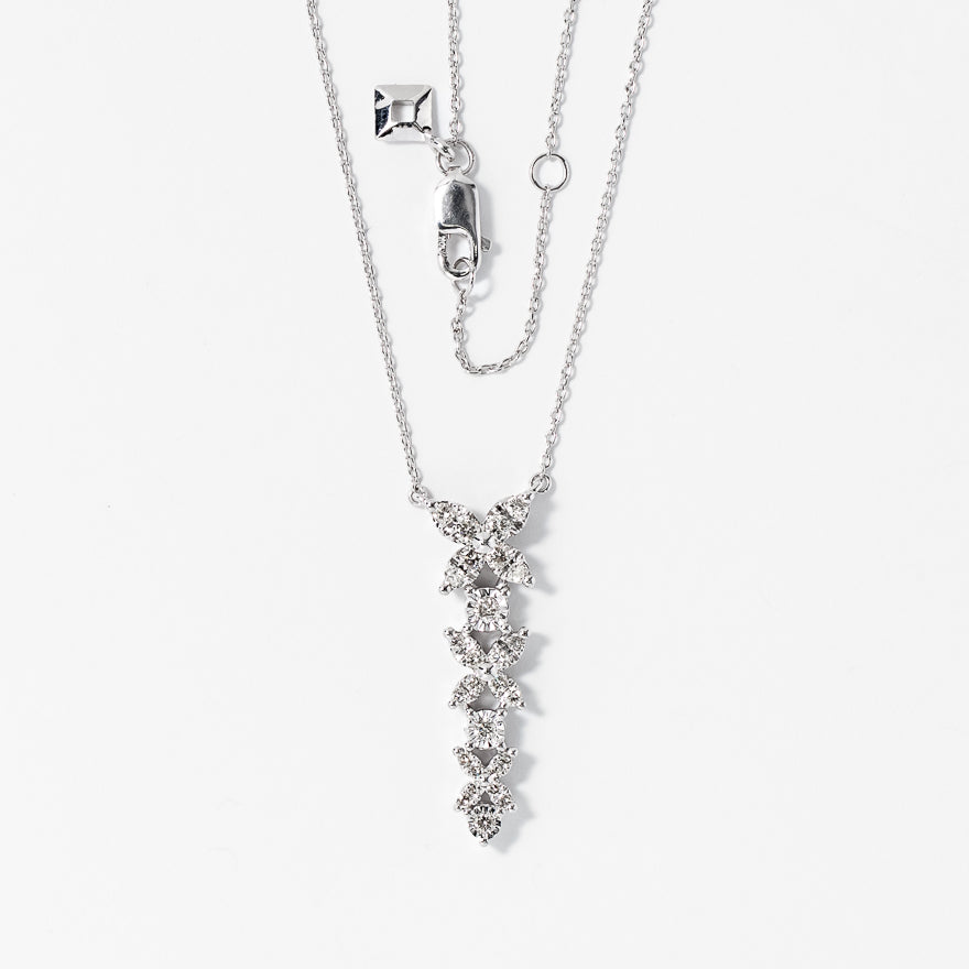 Diamond Cluster Necklace with Petal Motif in 10K White Gold (0.38 ct t