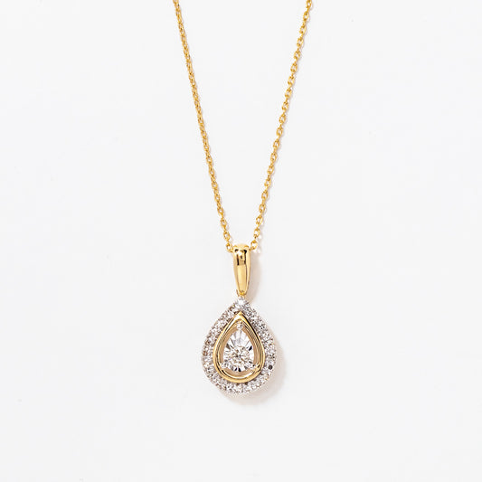 Miracle Mark Pear Shape Diamond Pendant Necklace in 10K Yellow Gold (0.20ct tw)