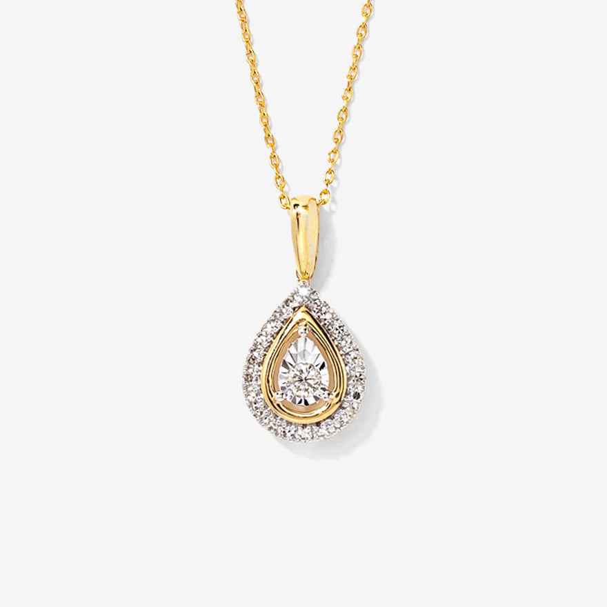 Miracle Mark Pear Shape Diamond Pendant Necklace in 10K Yellow Gold (0.20ct tw)