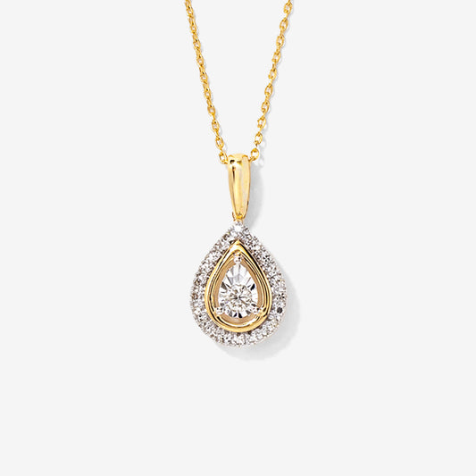 Miracle Mark Pear Shape Diamond Pendant Necklace in 10K Yellow Gold (0.20ct tw)