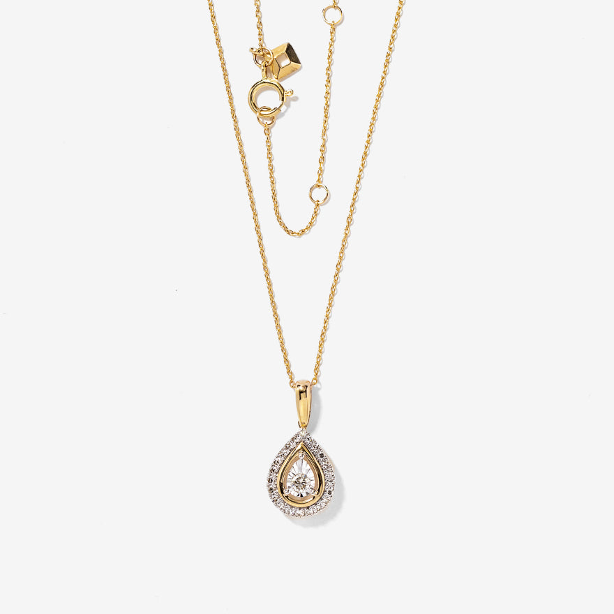 Miracle Mark Pear Shape Diamond Pendant Necklace in 10K Yellow Gold (0.20ct tw)