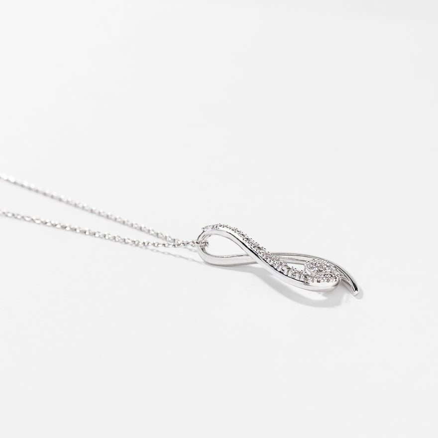 Ribbon Pendant Necklace with Diamonds in 10K White Gold (0.15ct tw)