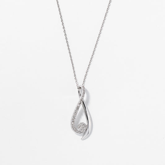 Ribbon Pendant Necklace with Diamonds in 10K White Gold (0.15ct tw)