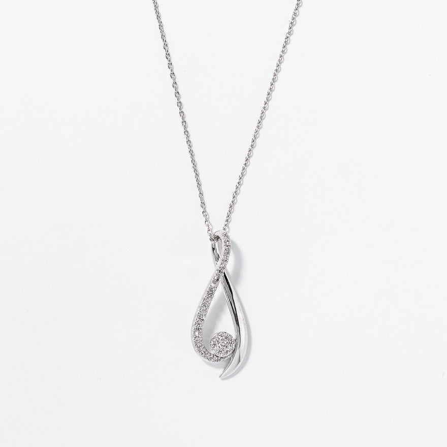 Ribbon Pendant Necklace with Diamonds in 10K White Gold (0.15ct tw)