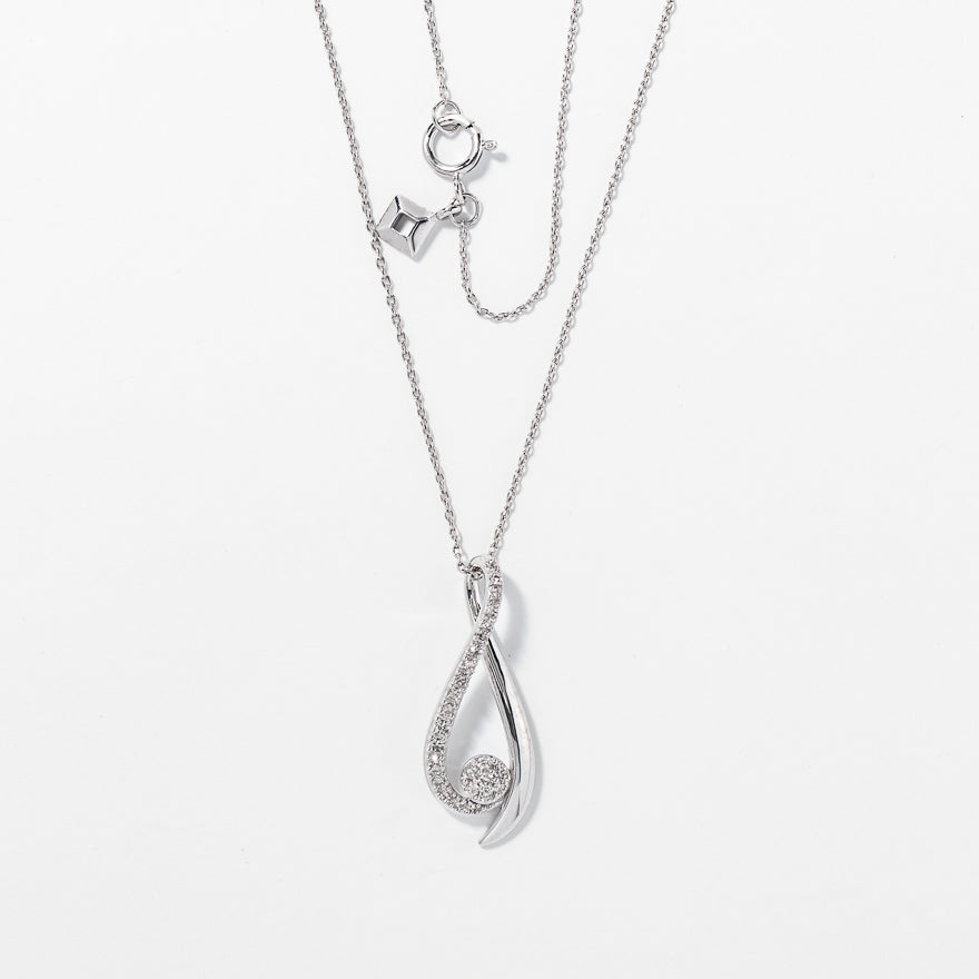 Ribbon Pendant Necklace with Diamonds in 10K White Gold (0.15ct tw)