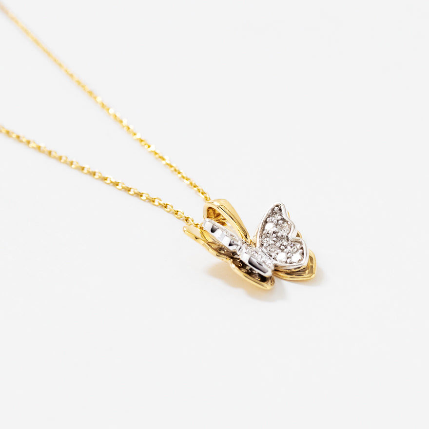 Butterfly Diamond Pendant in 10K Yellow and White Gold (0.13 ct tw)