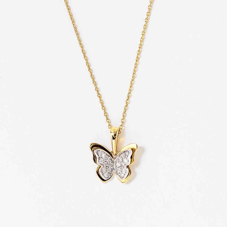 Butterfly Diamond Pendant in 10K Yellow and White Gold (0.13 ct tw)