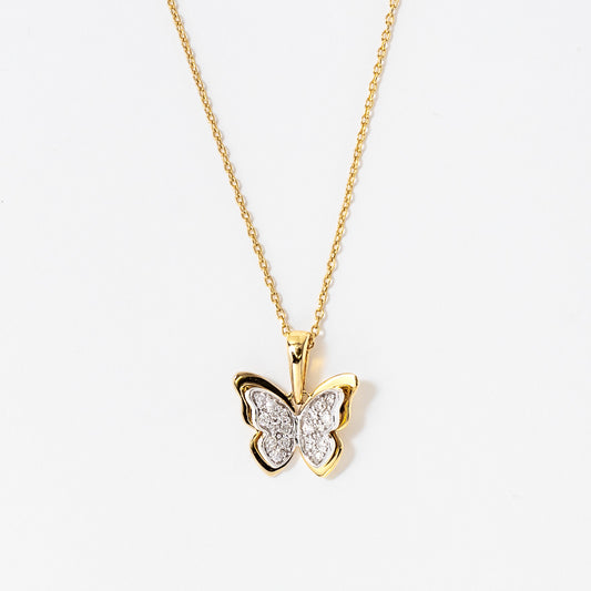 Butterfly Diamond Pendant in 10K Yellow and White Gold (0.13 ct tw)