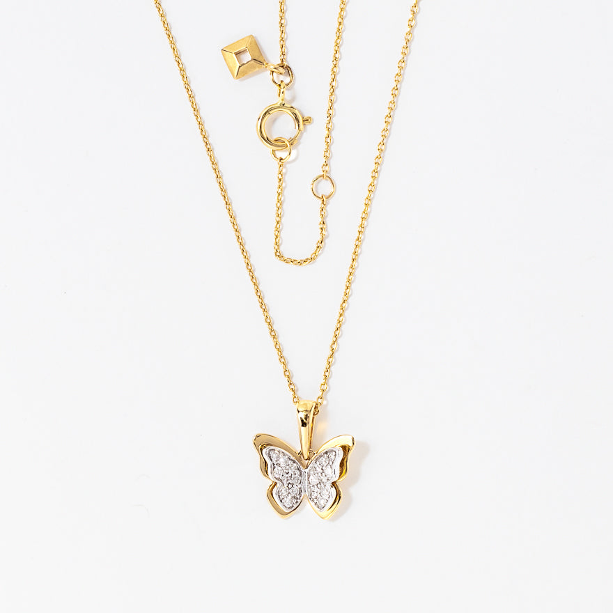 10K Gold Two-Tone Small Butterfly Charm Pendant - 0.6 Inch, Diamond-Cut Design