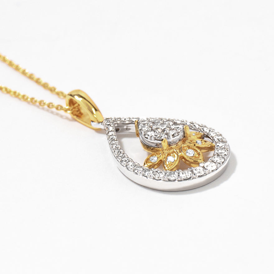 Diamond Cluster Necklace in 10K Yellow and White Gold (0.40 ct tw)