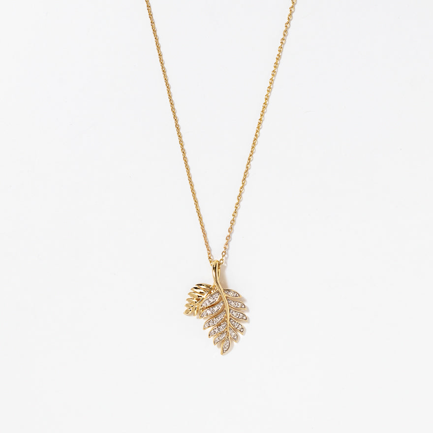 Diamond Leaf Pendant in 10K Yellow Gold (0.07 ct tw)