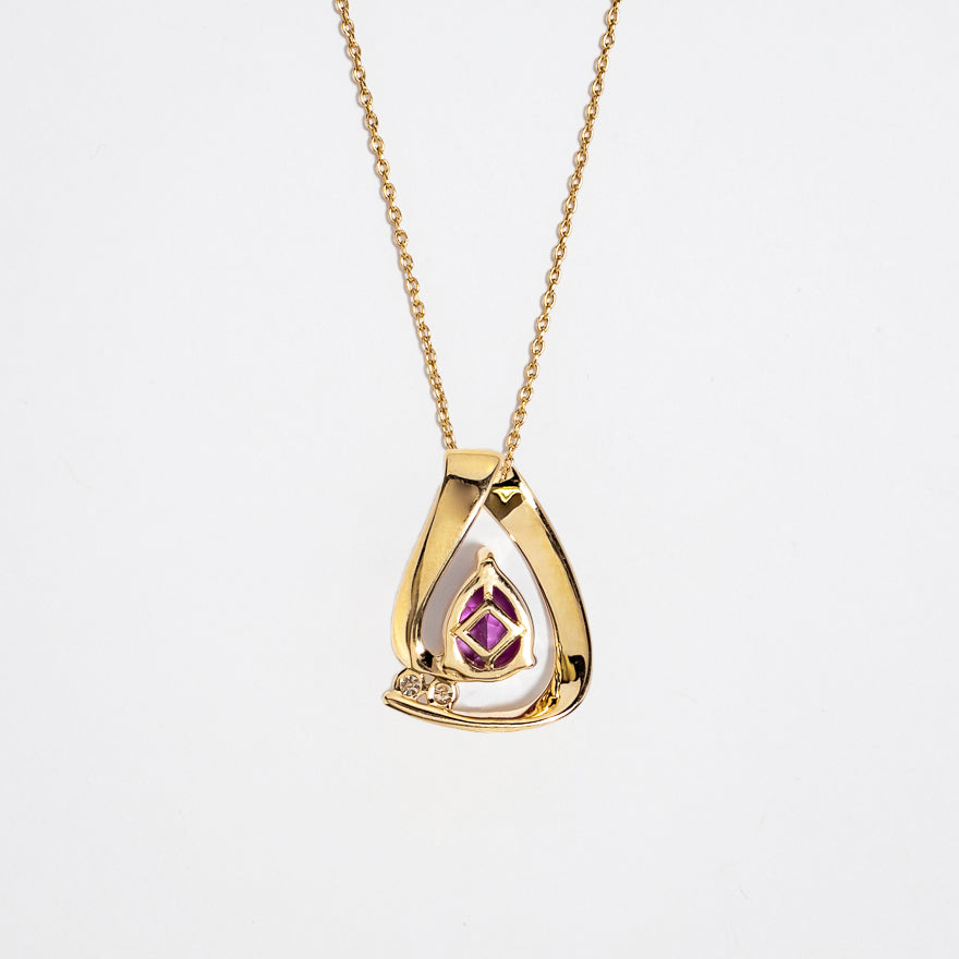 Amethyst Pendant with Diamond Accents in 10K Yellow Gold