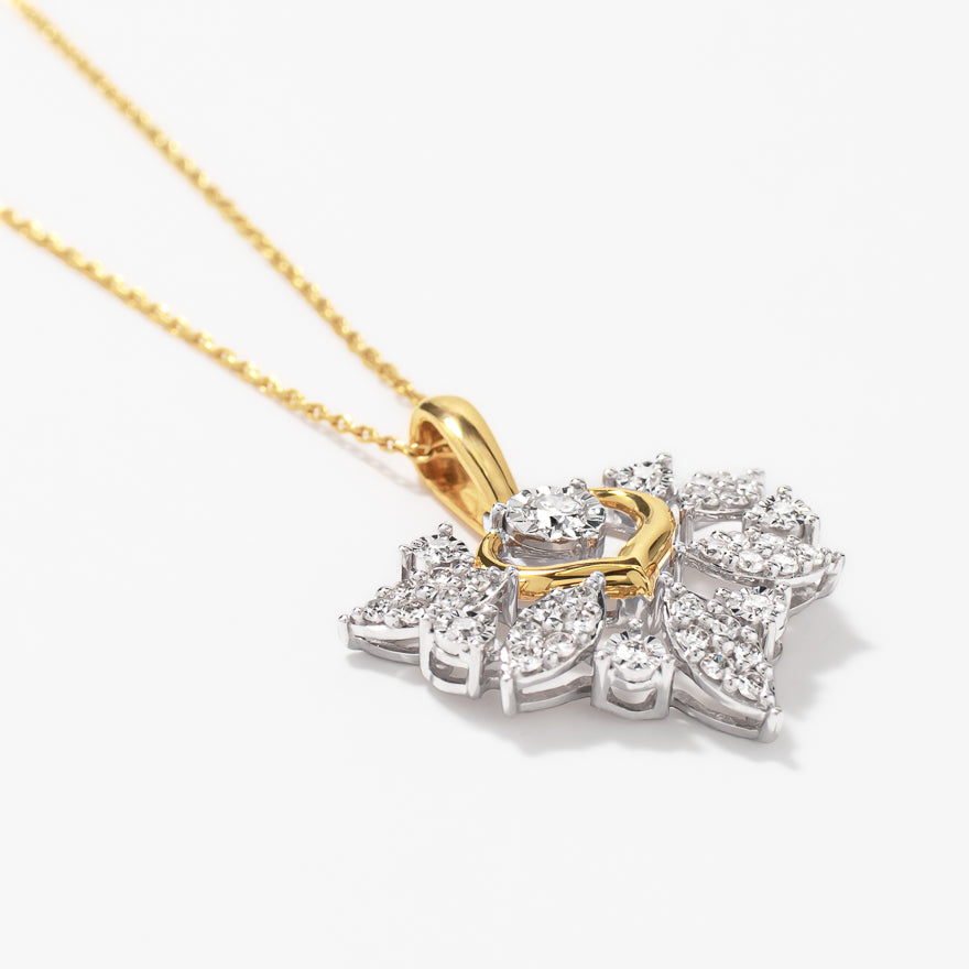 Marquise Shape Diamond Cluster Necklace in 10K Yellow and White Gold (