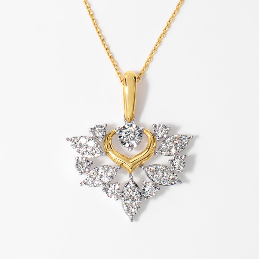 Marquise Shape Diamond Cluster Necklace in 10K Yellow and White Gold (