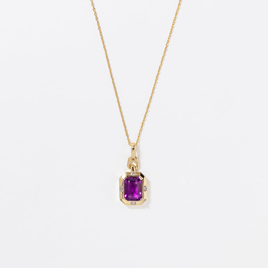 Emerald Cut Amethyst Necklace in 10K Yellow Gold