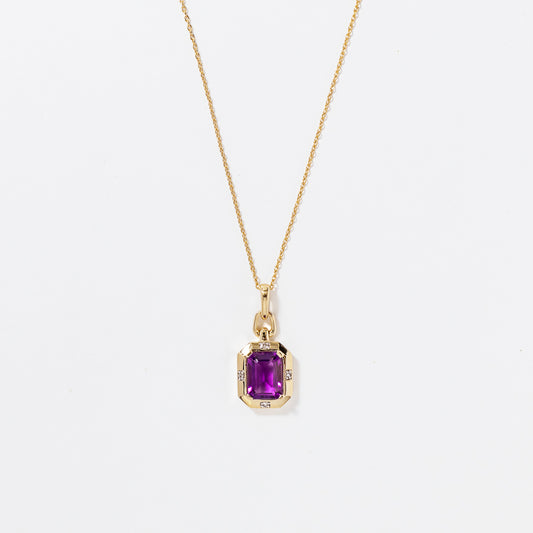 Emerald Cut Amethyst Necklace in 10K Yellow Gold