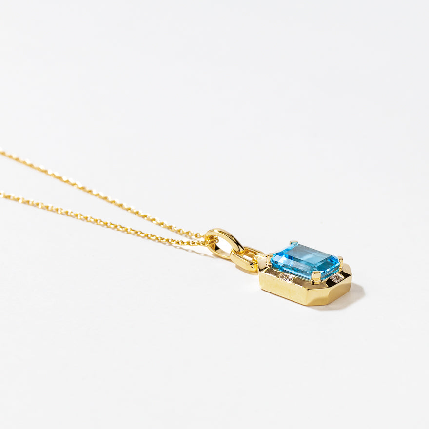 Emerald Cut Blue Topaz Necklace in 10K Yellow Gold