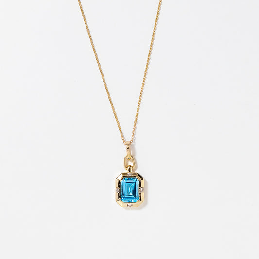 Emerald Cut Blue Topaz Necklace in 10K Yellow Gold