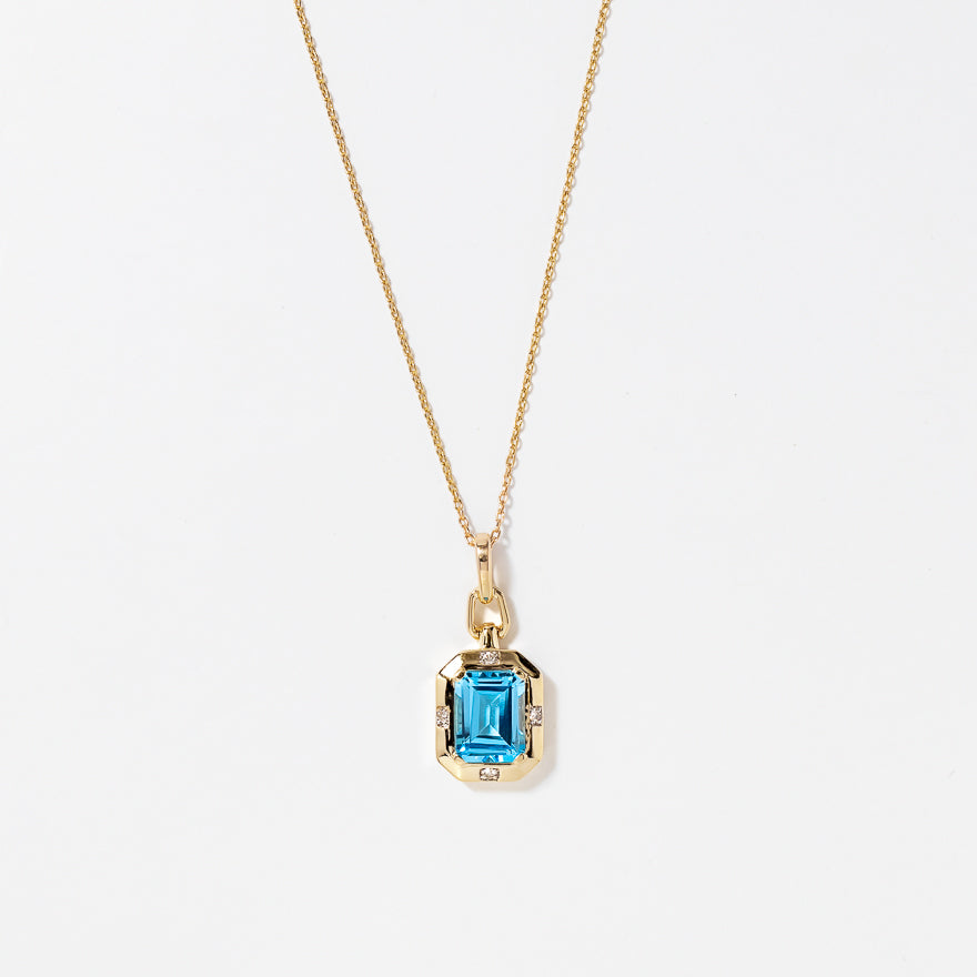 Emerald Cut Blue Topaz Necklace in 10K Yellow Gold – Ann-Louise
