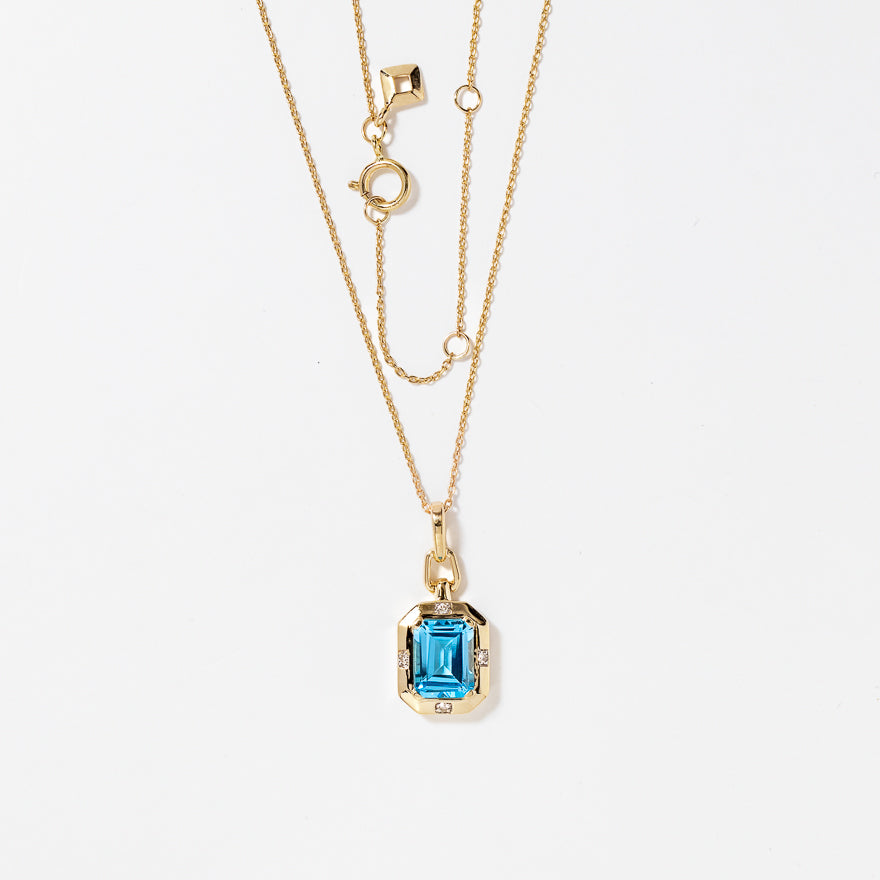 Emerald Cut Blue Topaz Necklace in 10K Yellow Gold