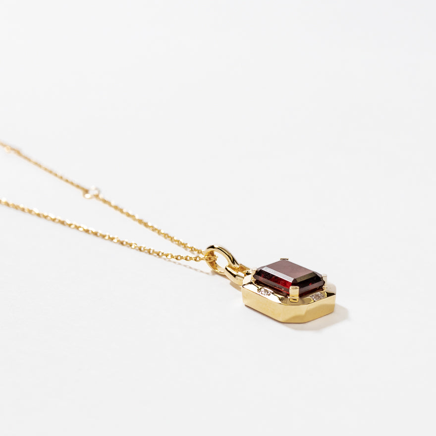 Emerald Cut Garnet Necklace in 10K Yellow Gold