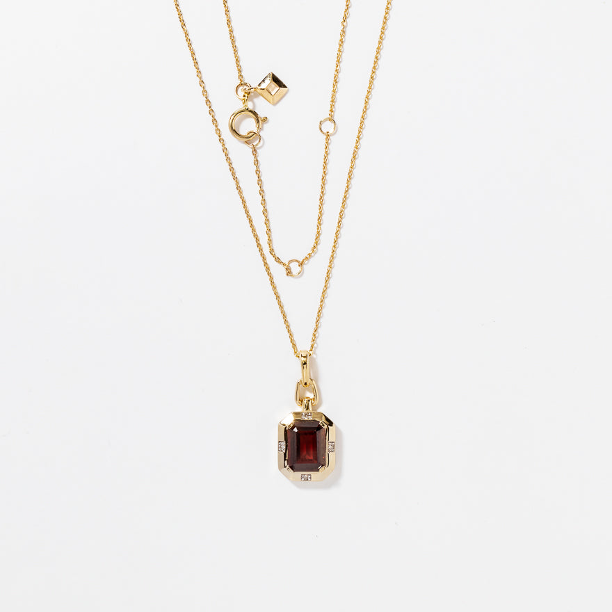 Emerald Cut Garnet Necklace in 10K Yellow Gold