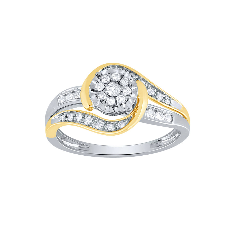 10K Yellow and White Gold Diamond Cluster Ring (0.25 ct tw)