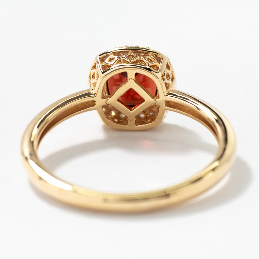 Cushion Cut Garnet Ring with Diamond Accents 10K Yellow Gold