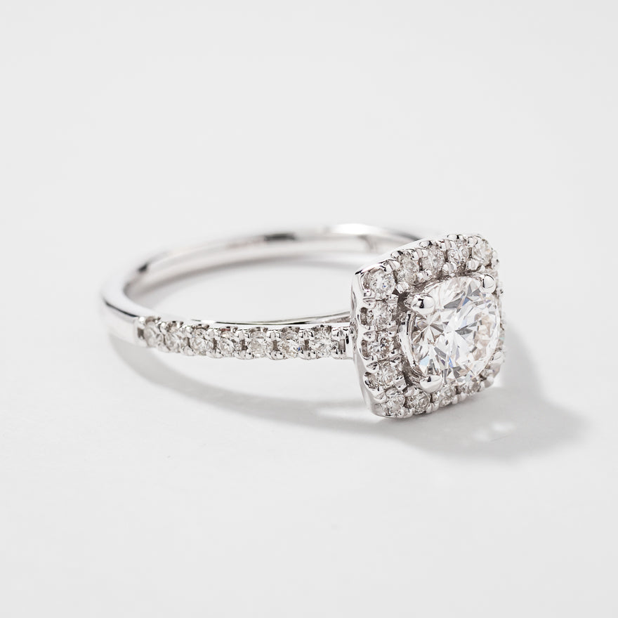 14K White Gold Halo Diamond Engagement Ring  (1.20 ct tw)