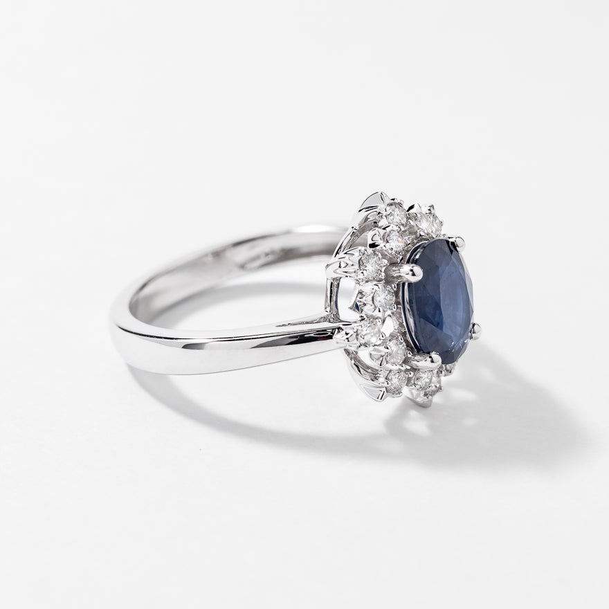 Sapphire Ring with Diamond Accents 10K White Gold