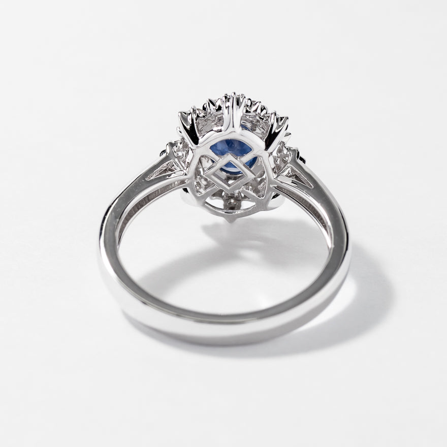 Sapphire Ring with Diamond Accents 10K White Gold