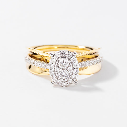 Oval Shape Diamond Cluster Ring in 10K Yellow and White Gold (0.50 ct tw)