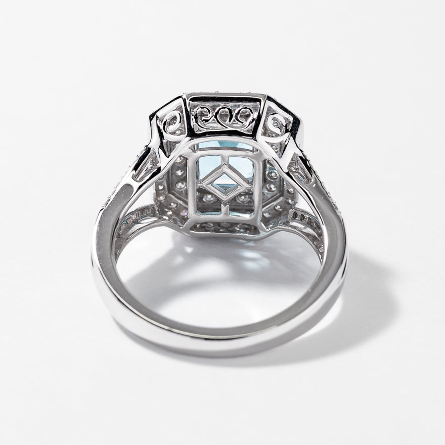 Blue Topaz Ring with Diamond Accents 10K White Gold