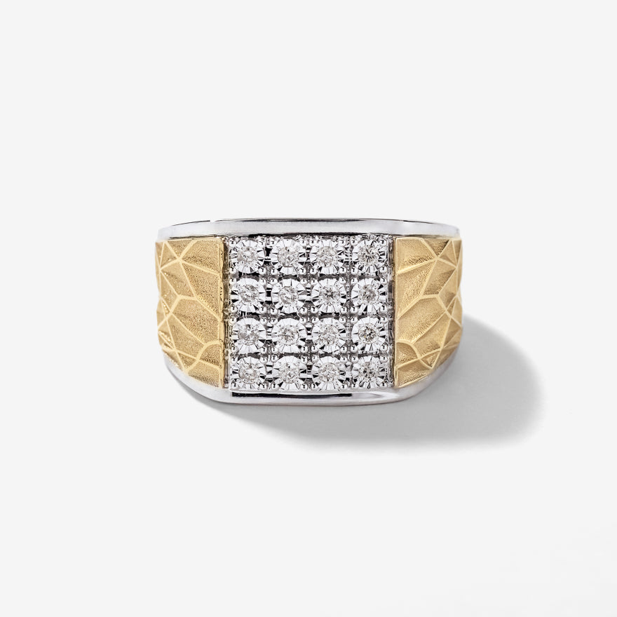Men's Textured Pattern Diamond Ring in 10K White and Yellow Gold (0.25 ct tw)