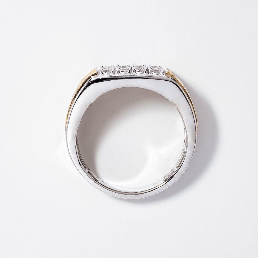 Men's Textured Pattern Diamond Ring in 10K White and Yellow Gold