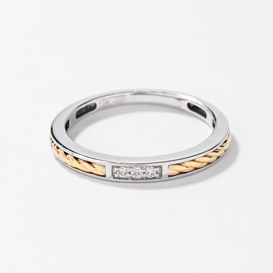 Diamond Wedding Band in 10K White and Yellow Gold  (0.03 ct tw)