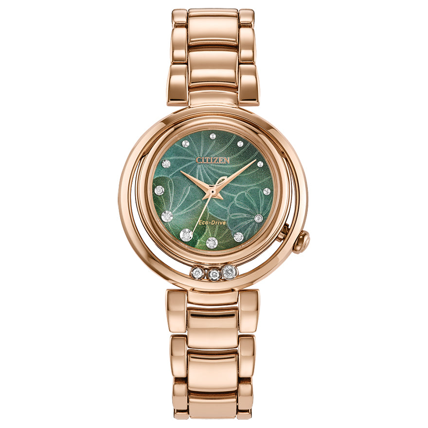 Citizen Eco-Drive L Arcly Green Dial Stainless Steel Bracelet | EM1113