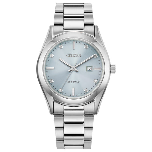 Citizen Ladies Eco Drive Stainless Steel Diamond and Blue Dial Watch | EW2700-54L