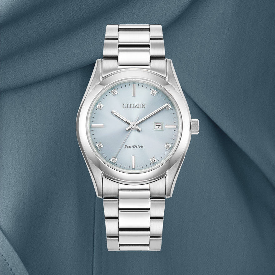 Citizen Ladies Eco Drive Stainless Steel Diamond and Blue Dial Watch |  EW2700-54L