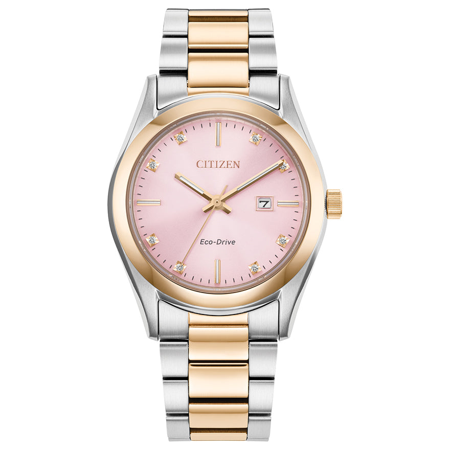 Citizen Eco-Drive Ladies Pink Dial Watch With Diamonds | EW2706