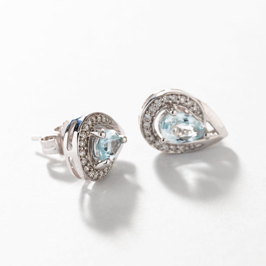 Aquamarine Earrings in 10K White Gold