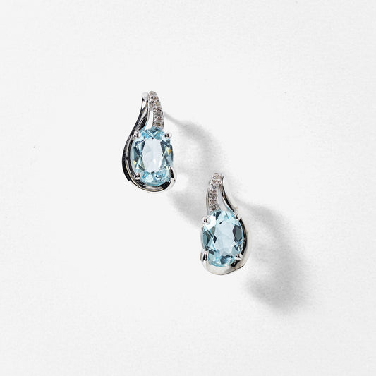 Aquamarine Earrings with Diamond Accents in 10K White Gold