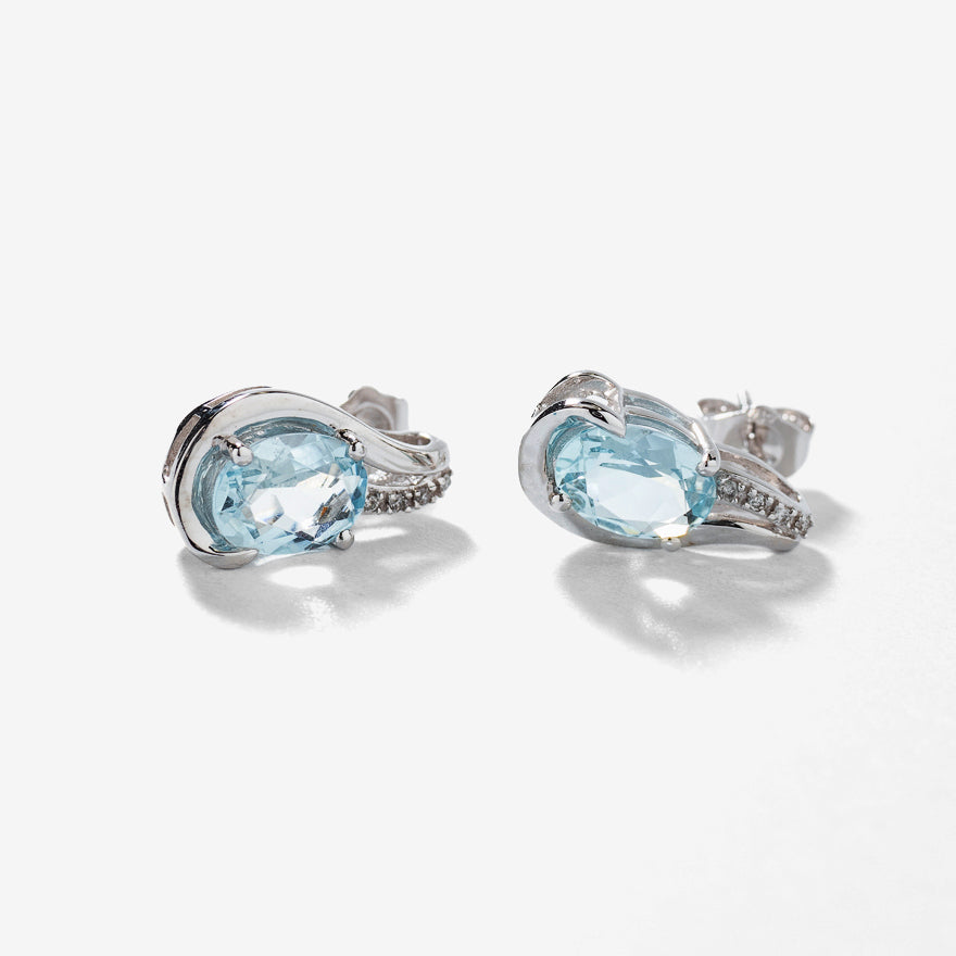 Aquamarine Earrings with Diamond Accents in 10K White Gold