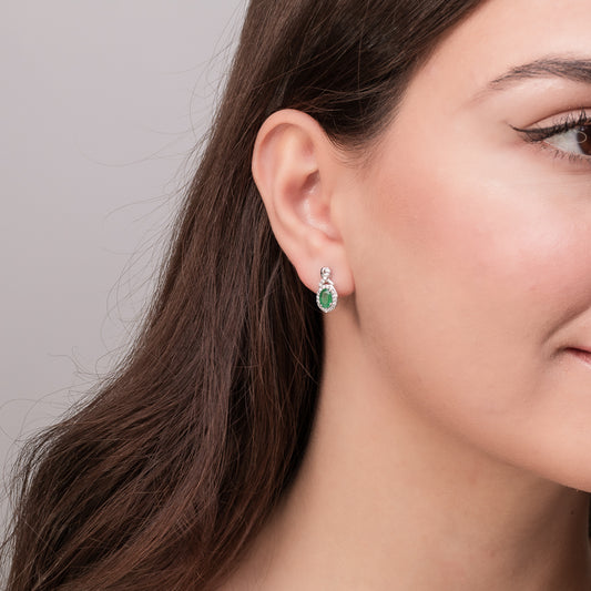 Emerald Earrings with Diamond Accents in 10K White Gold