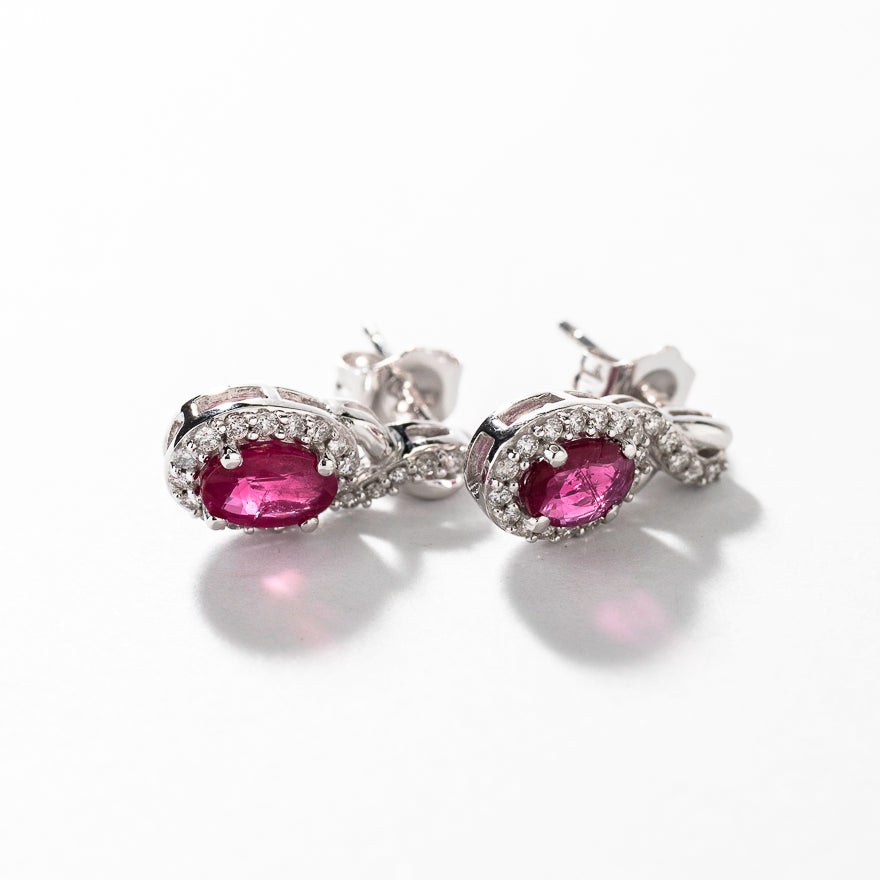 Ruby Earrings in 10K White Gold