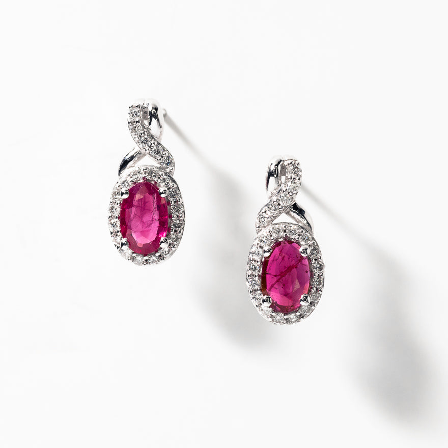 Ruby Earrings in 10K White Gold