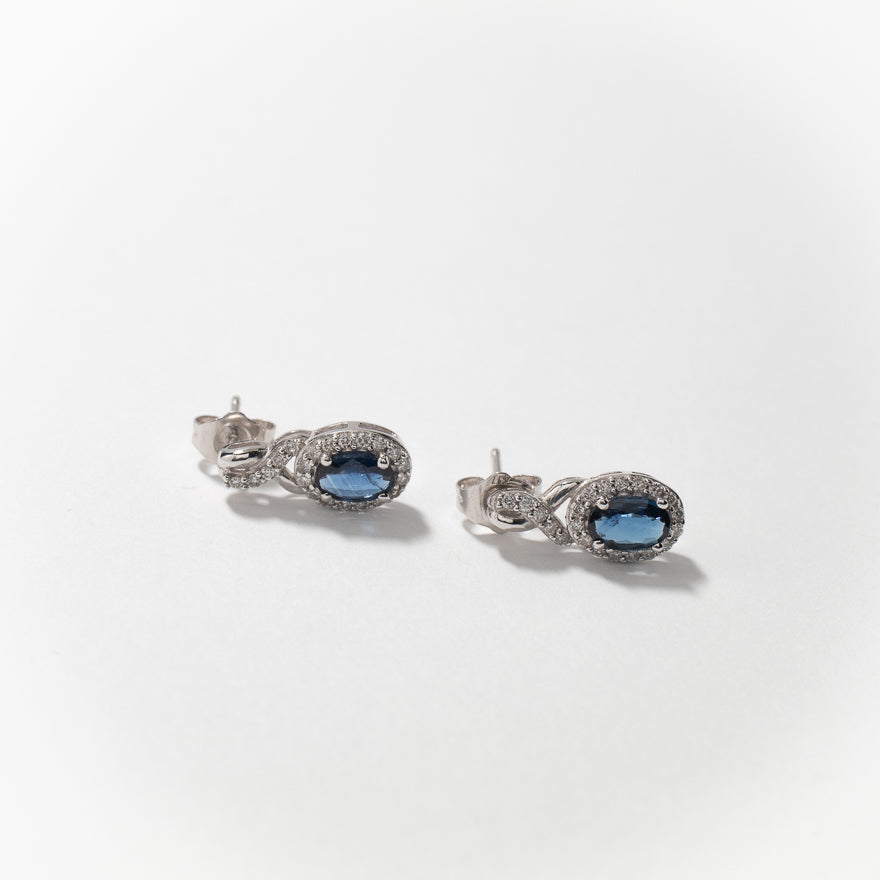 Sapphire Earrings with Diamond Accents in 10K White Gold