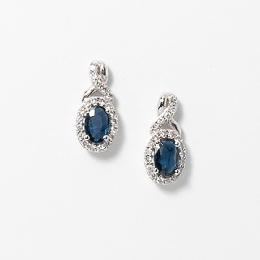 Sapphire Earrings with Diamond Accents in 10K White Gold