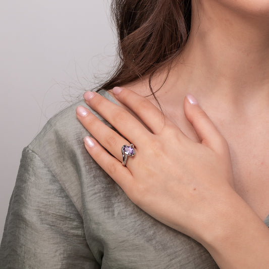 Oval Amethyst Ring With Diamond Accents in 10K White Gold