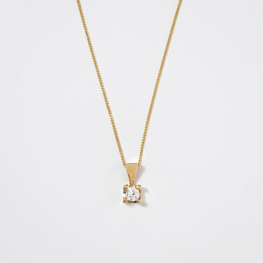 14K Yellow Gold Canadian Diamond Pendant Necklace in a Four Claw Setting (0.10ct tw)